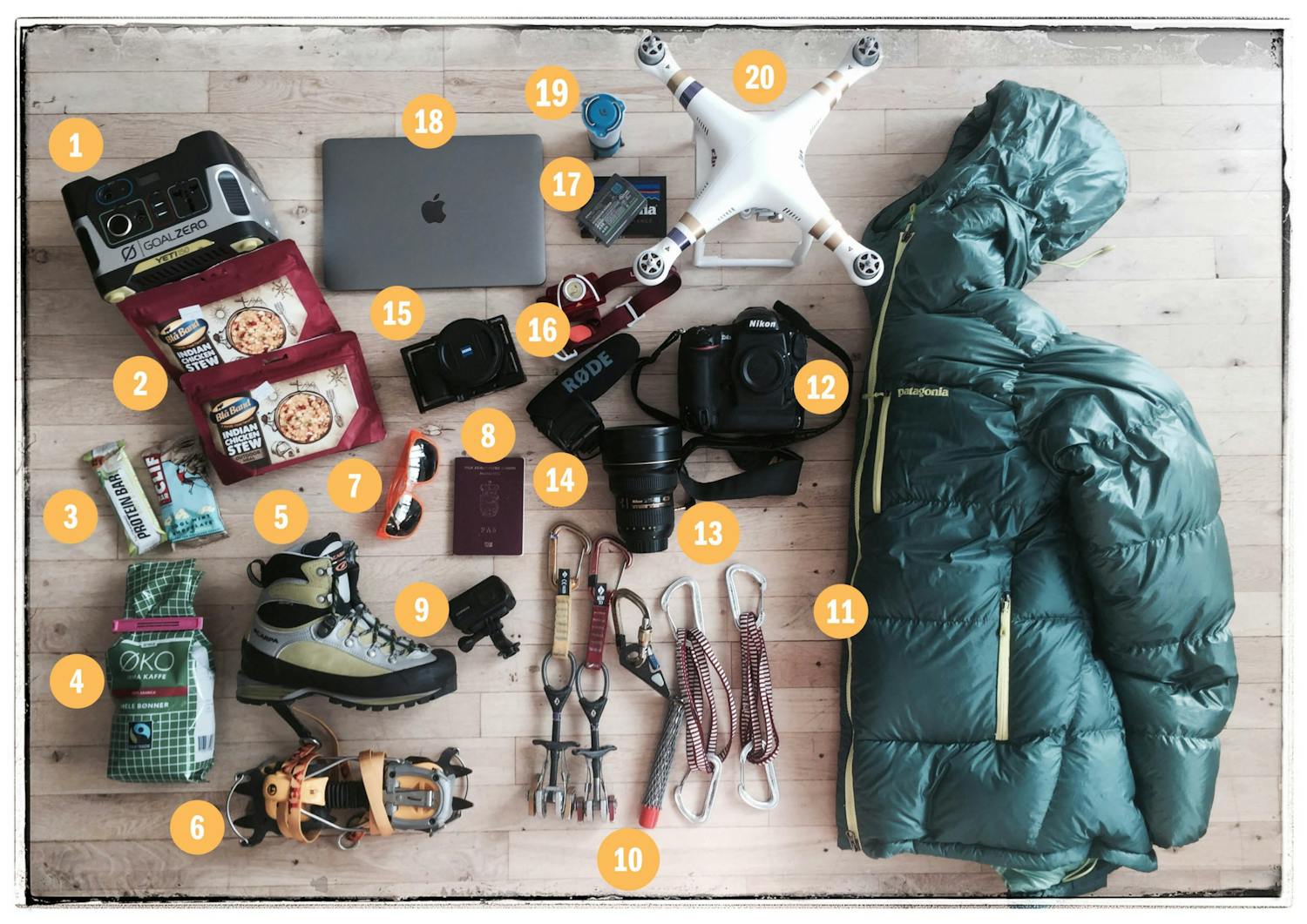 Camilla Hyllebergs utrustning från fotoväskan